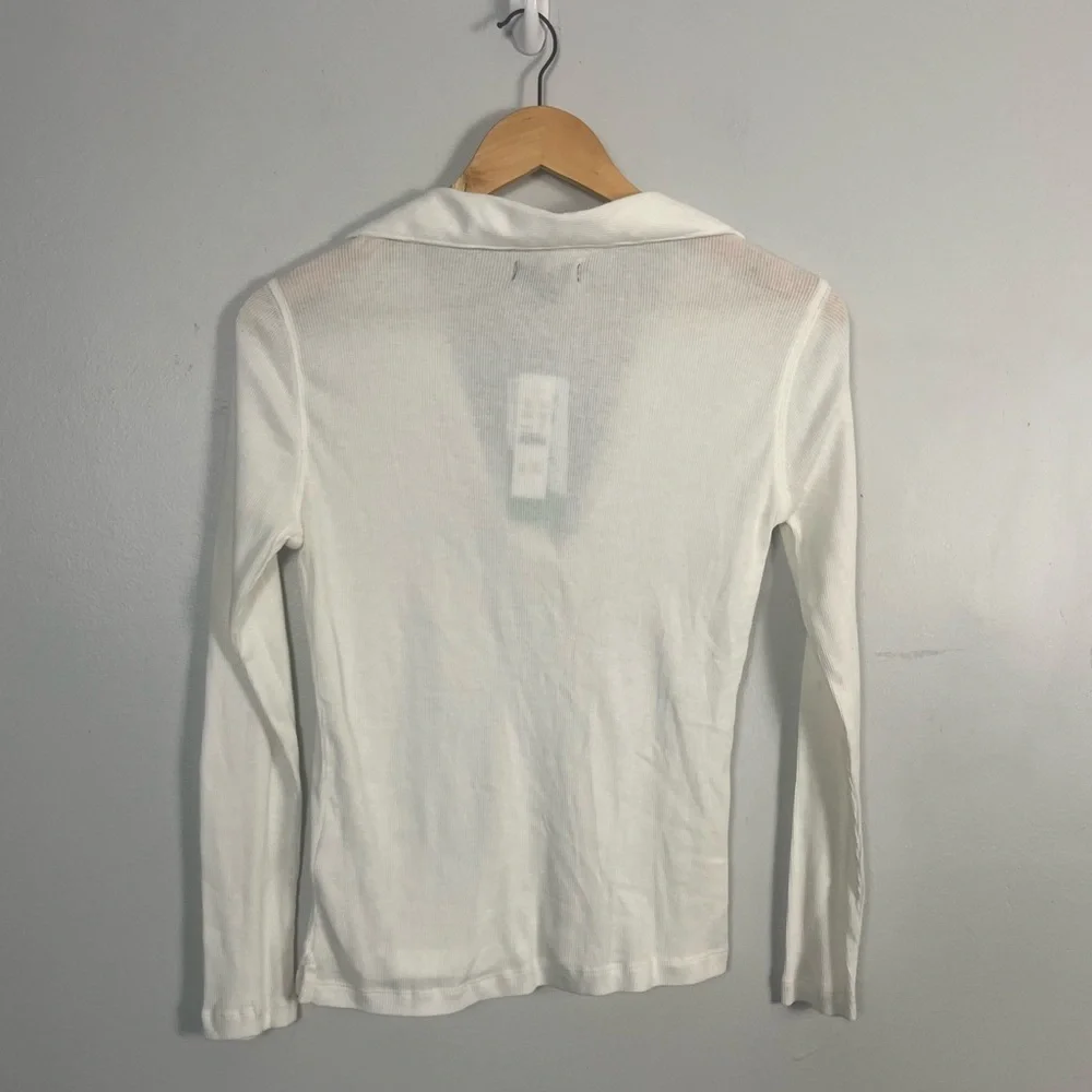 J crew white Ribbed polo long sleeve T-shirt size small new